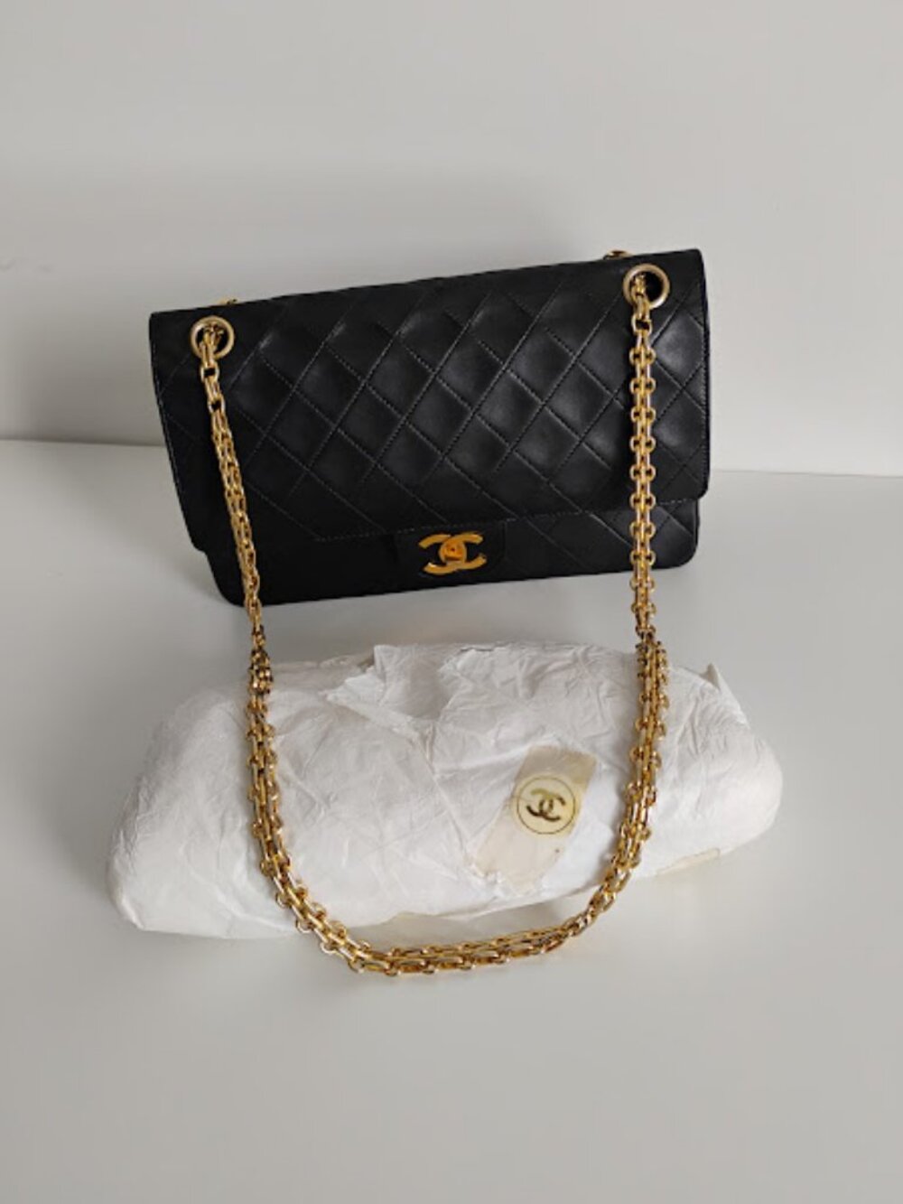 Chanel Vintage 1983 Medium Black Quilted Lambskin Double Flap Mademoiselle Chain
